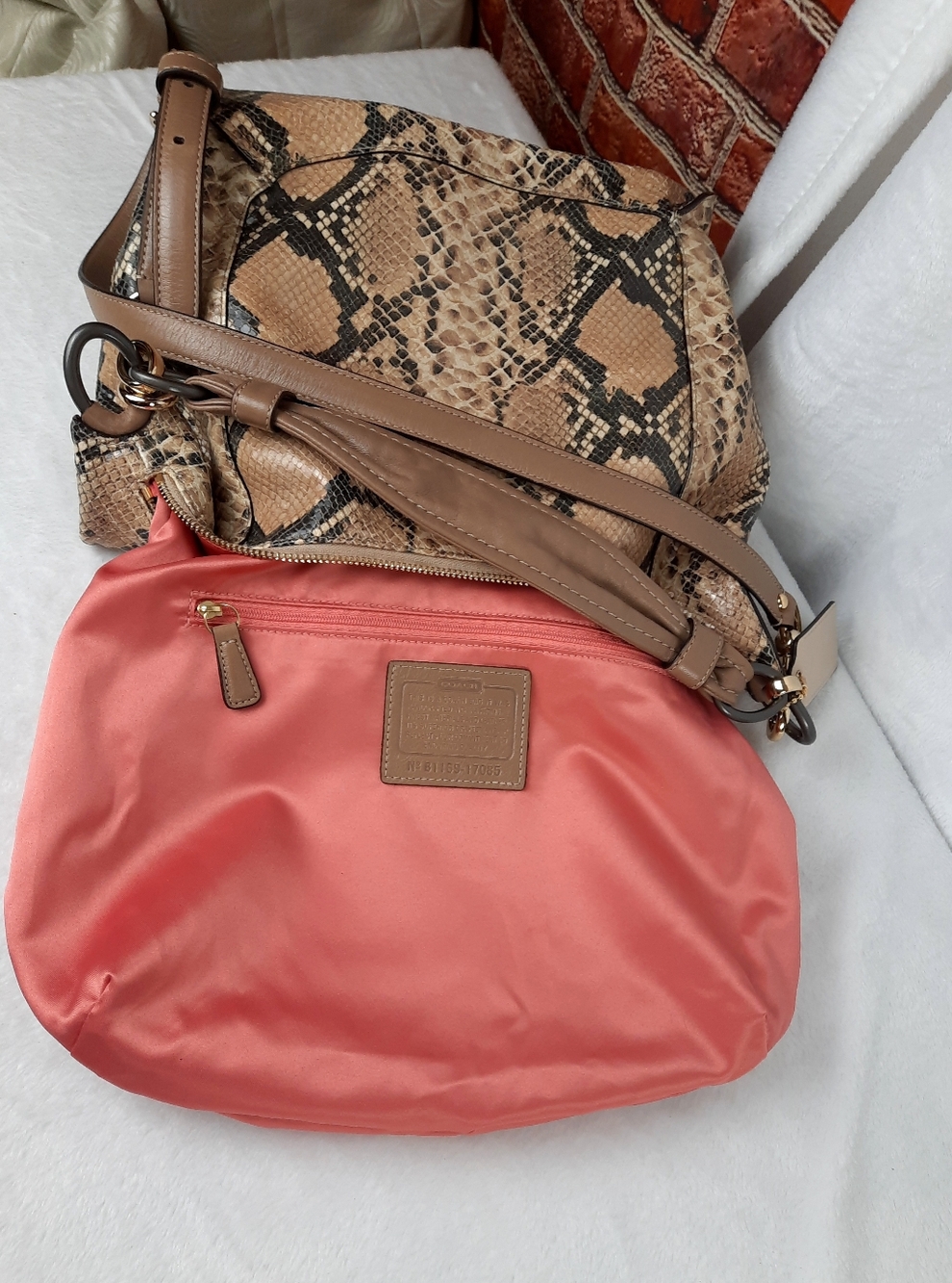 Coach Kristen Snakeskin Shoulder Bag - Tan and Black - Picture 13 of 16
